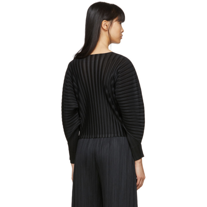 Pleats Please Issey Miyake Black Rib Pleats Wide Sleeve Pullover