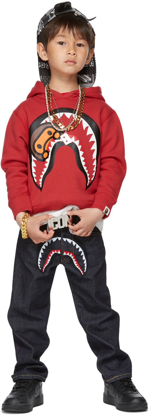 BAPE Kids Indigo Shark Embroidery Jeans