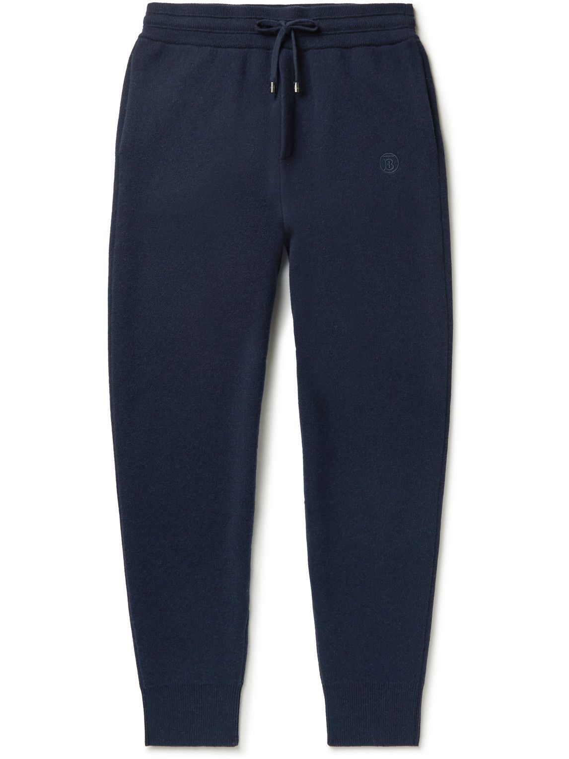 Photo: Burberry - Tapered Logo-Embroidered Cashmere-Blend Sweatpants - Blue