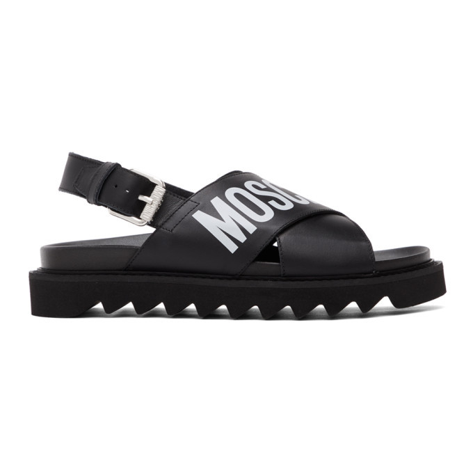 Moschino Black Leather Logo Sandals 