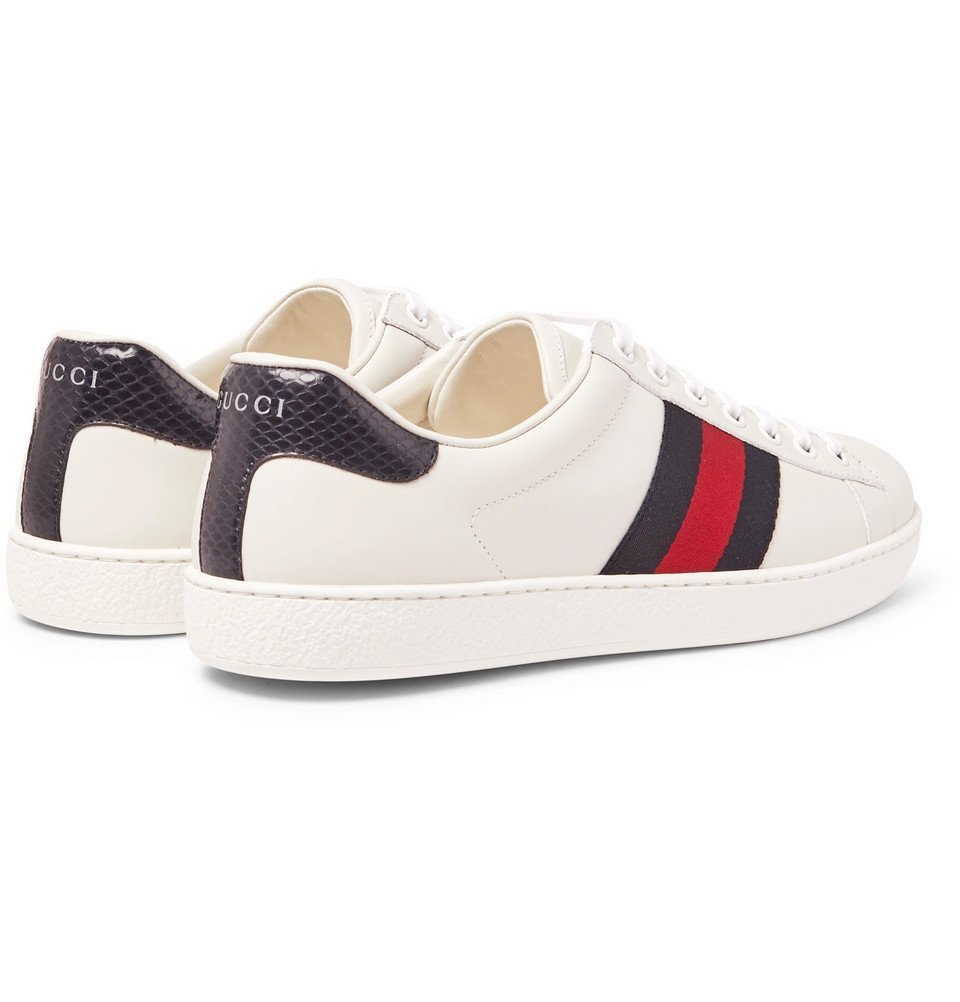 Gucci - Ace Watersnake-Trimmed Leather Sneakers - Men - White Gucci