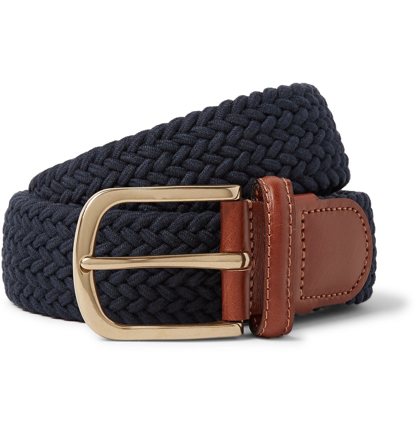 Anderson & Sheppard - 3.5cm Leather-Trimmed Woven Elastic Belt - Blue ...