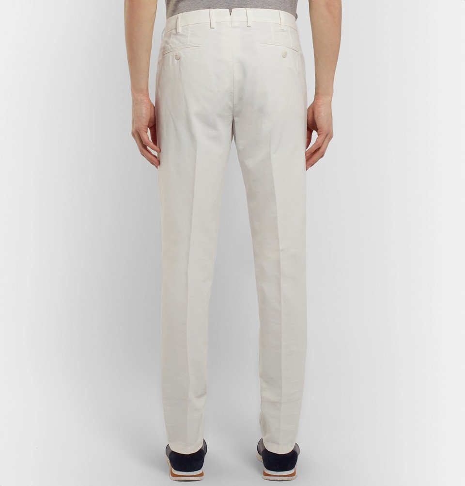 Loro Piana - Slim-Fit Washed Cotton-Blend Trousers - Men - White Loro Piana