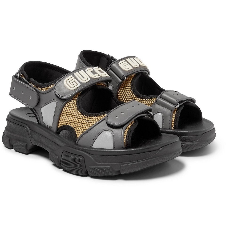 Gucci - Aguru Leather and Mesh Sandals 