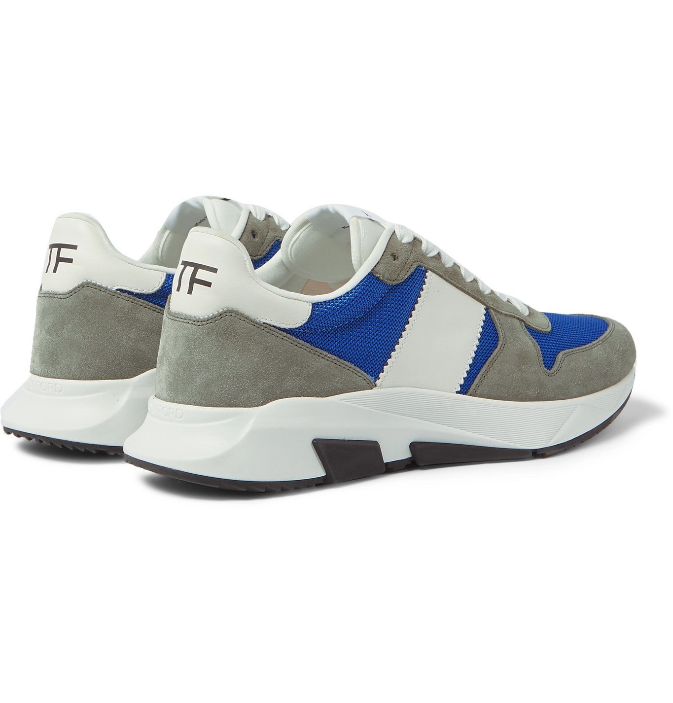 TOM FORD - Jagga Leather-Trimmed Suede and Mesh Sneakers - Gray TOM FORD