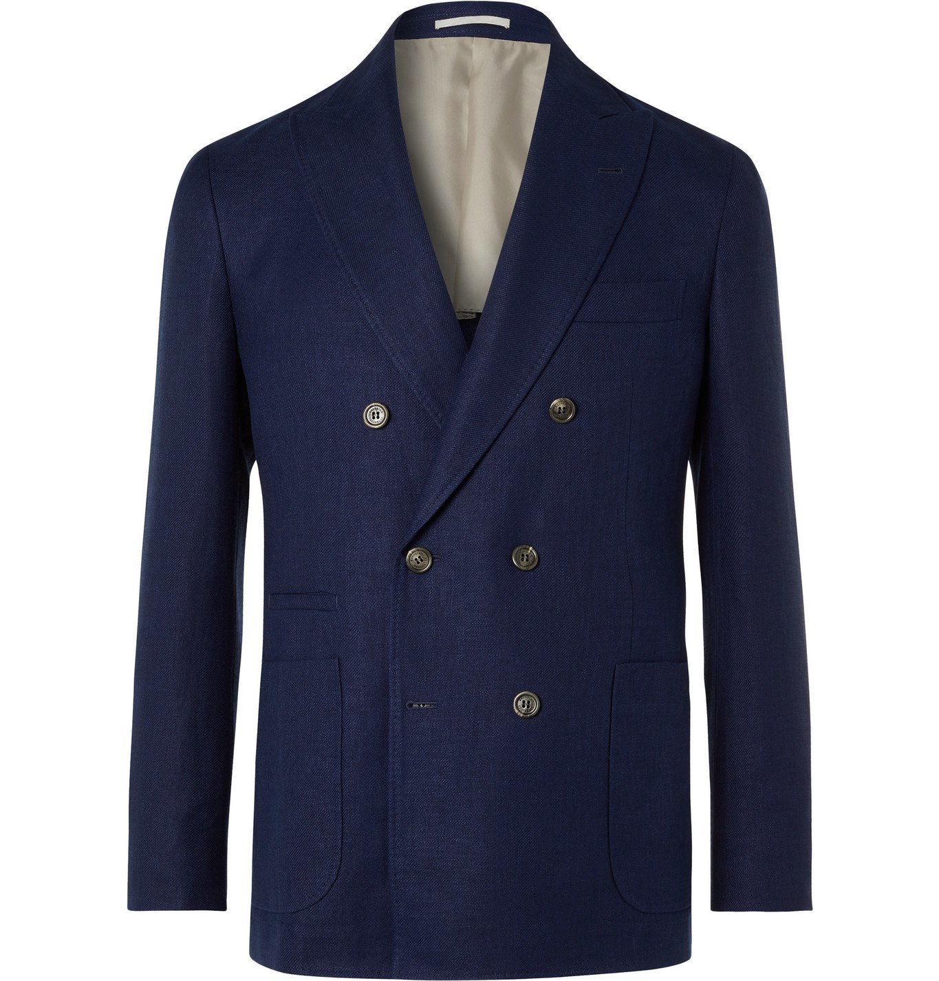 Brunello Cucinelli - Unstructured Double-Breasted Linen, Wool and Silk ...