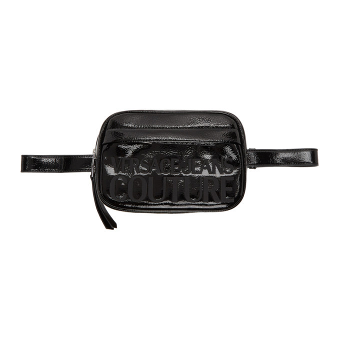 Versace Jeans Couture Black Patent Logo Belt Bag Versace