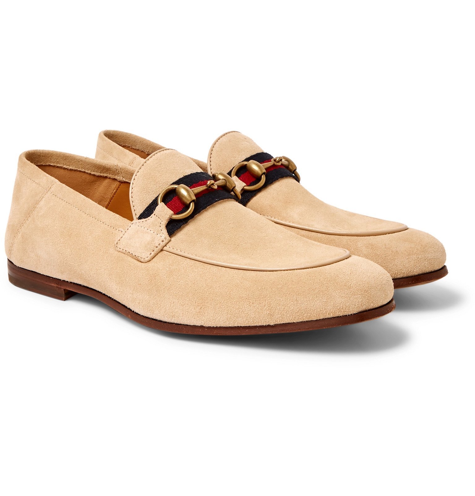 Gucci - Brixton Horsebit Webbing-Trimmed Collapsible-Heel Suede Loafers ...