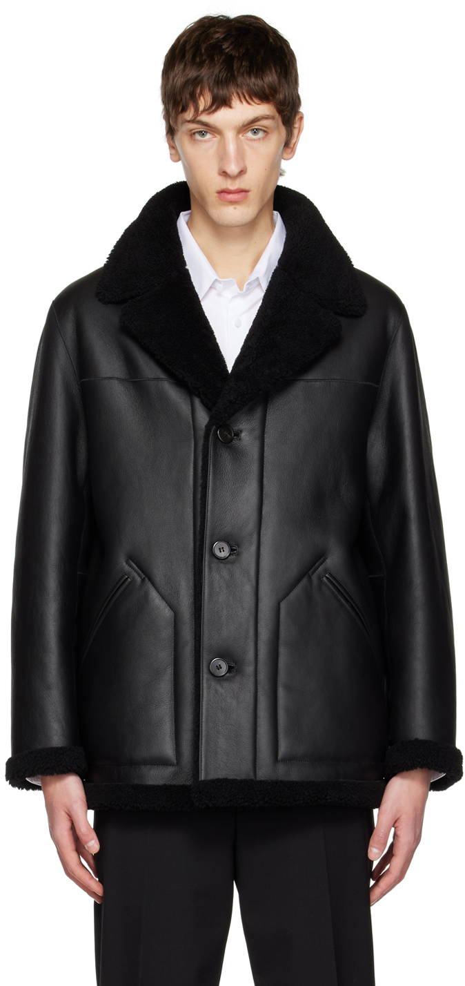 Theory Black Entrefino Reversible Shearling Jacket Theory