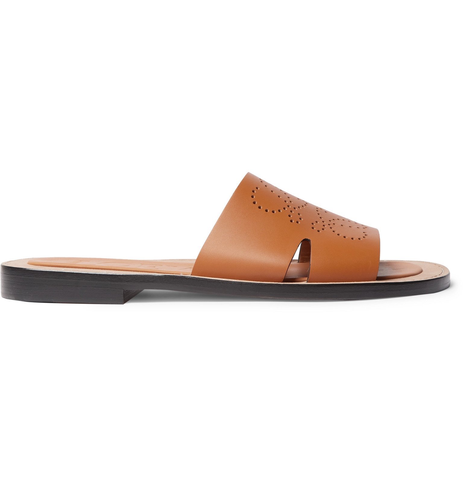 Loewe - Logo-Perforated Leather Slides - Brown Loewe