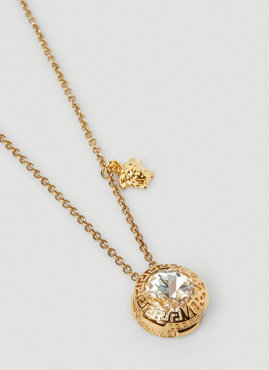 Embellished Greca Pendant Necklace in Gold Versace