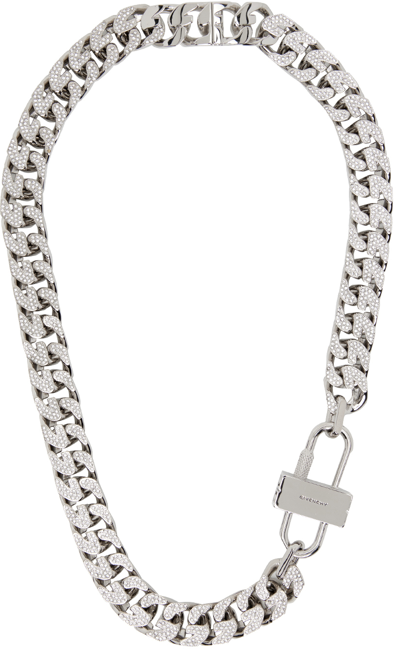 Givenchy Silver Crystal G Chain Lock Necklace Givenchy