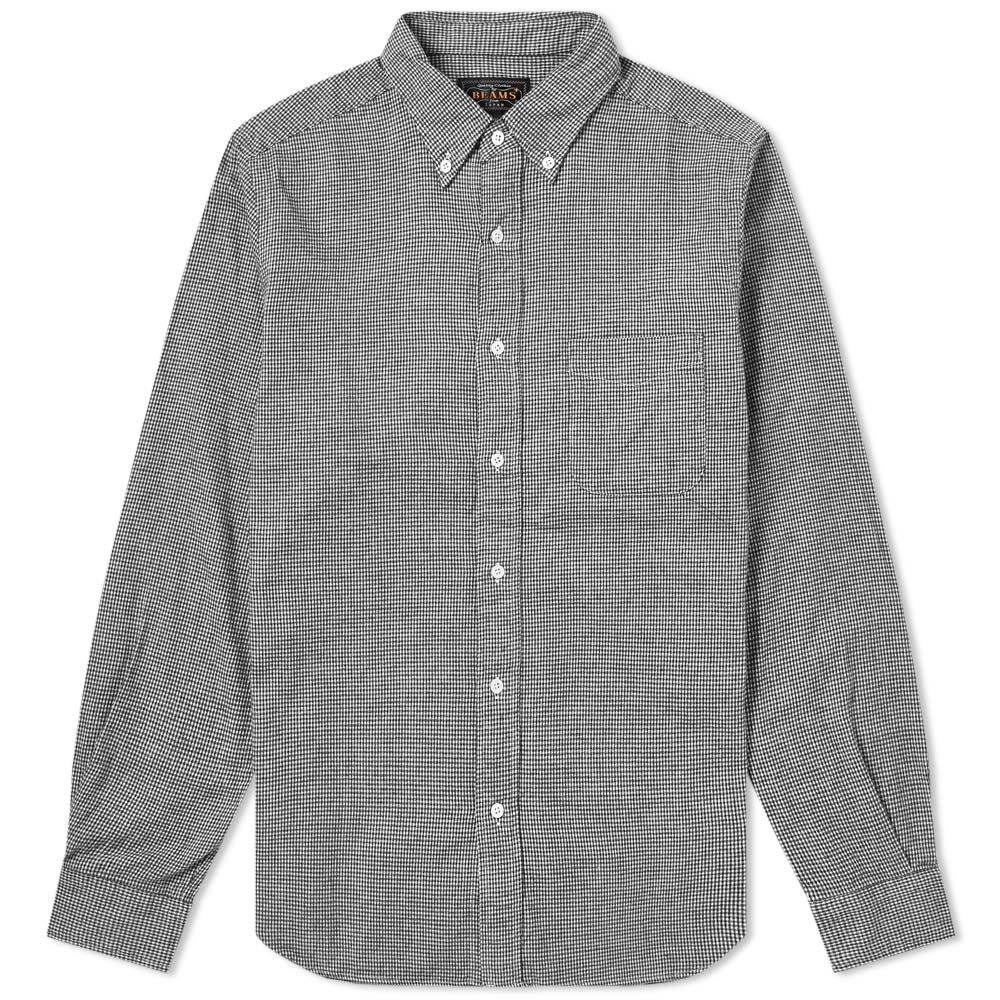 Beams Plus Button Down Houndstooth Flannel Shirt White Beams Plus