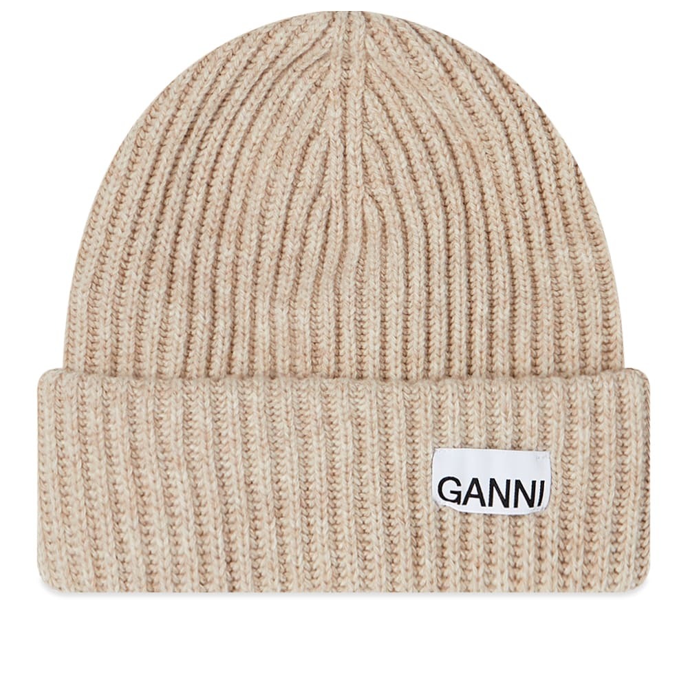 GANNI Women's Logo Structured Rib Beanie in Brazilian Sand GANNI