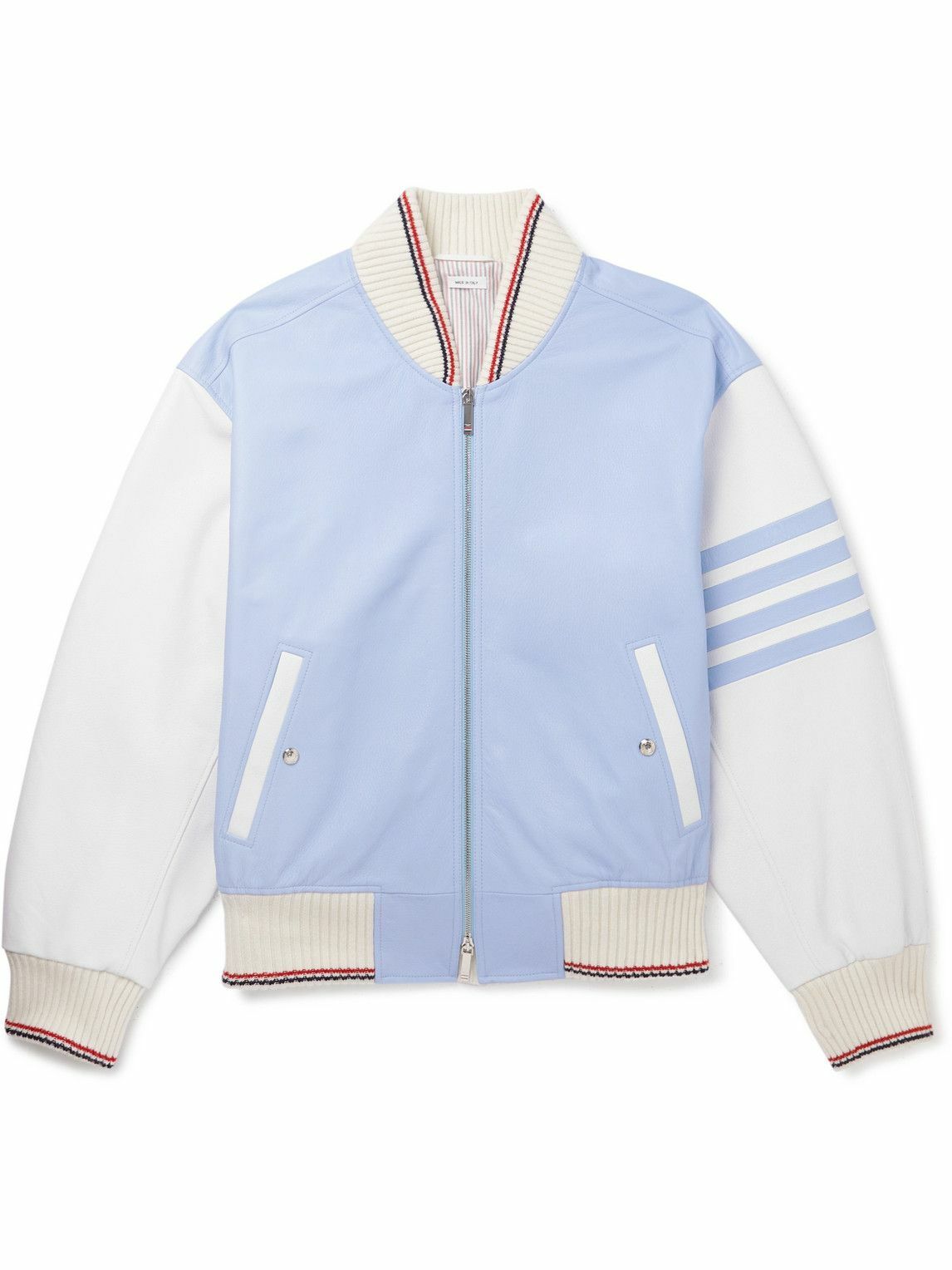 Thom Browne - Colour-Block Wool-Trimmed Full-Grain Leather Jacket ...