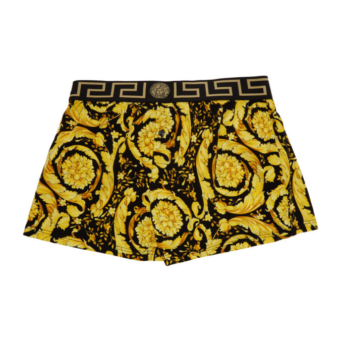 Versace Underwear Black and Gold Barocco Boxer Briefs Versace Underwear