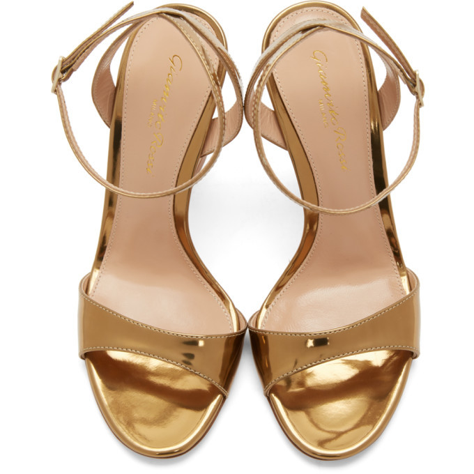 Gianvito Rossi Gold Ankle Strap Curved Heels Gianvito Rossi