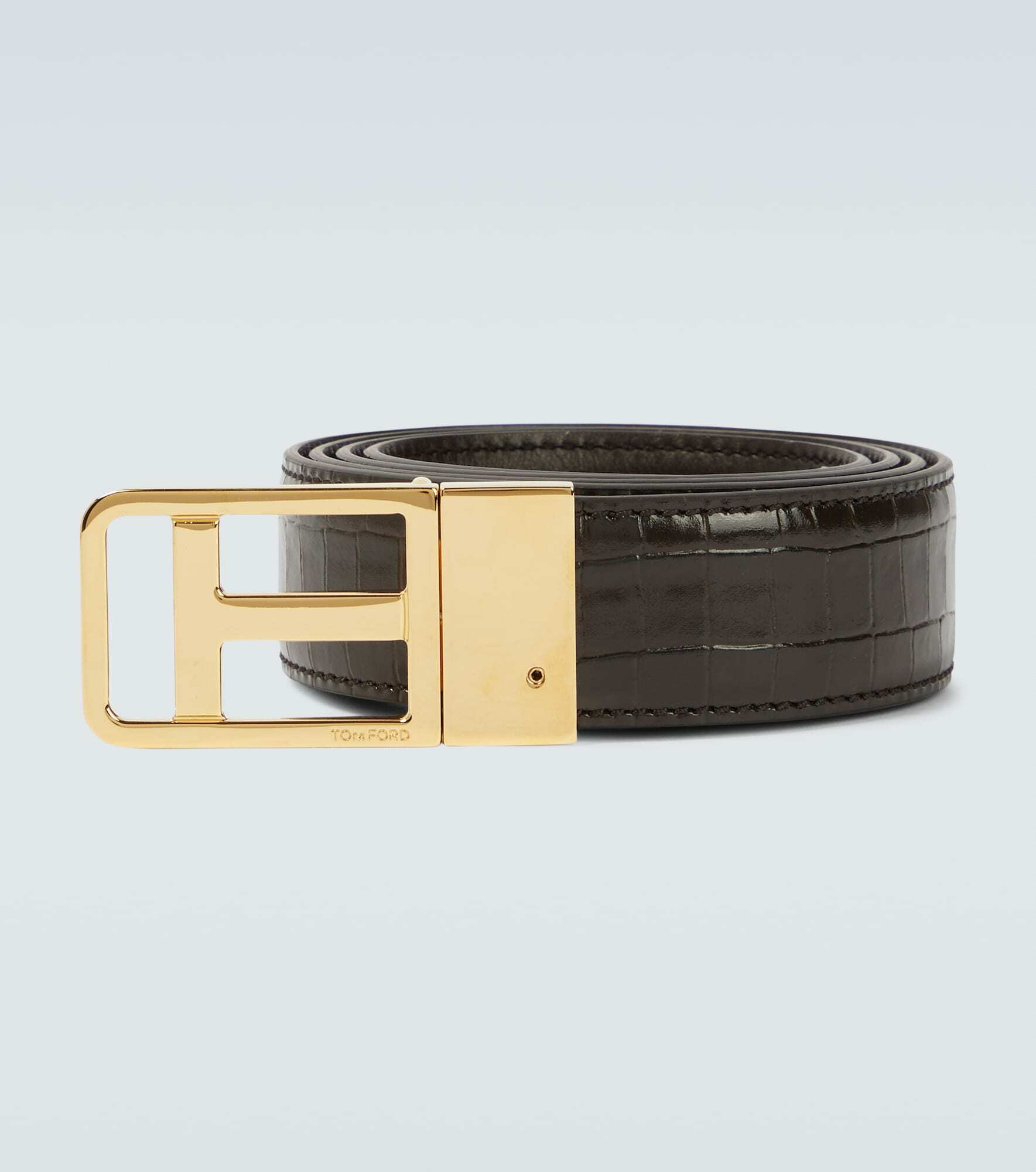 Tom Ford - Classic T croc-effect leather belt TOM FORD