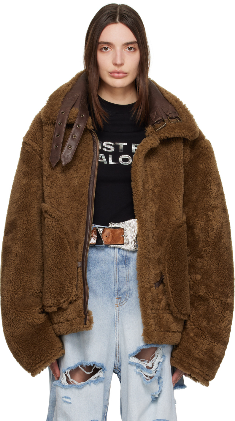 VETEMENTS Brown Inside-Out Reversible Leather Jacket Vetements