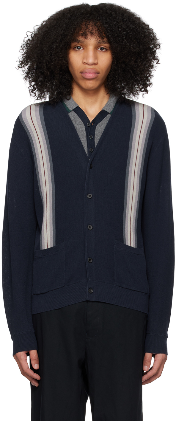 BEAMS PLUS Navy Striped Cardigan Beams Plus