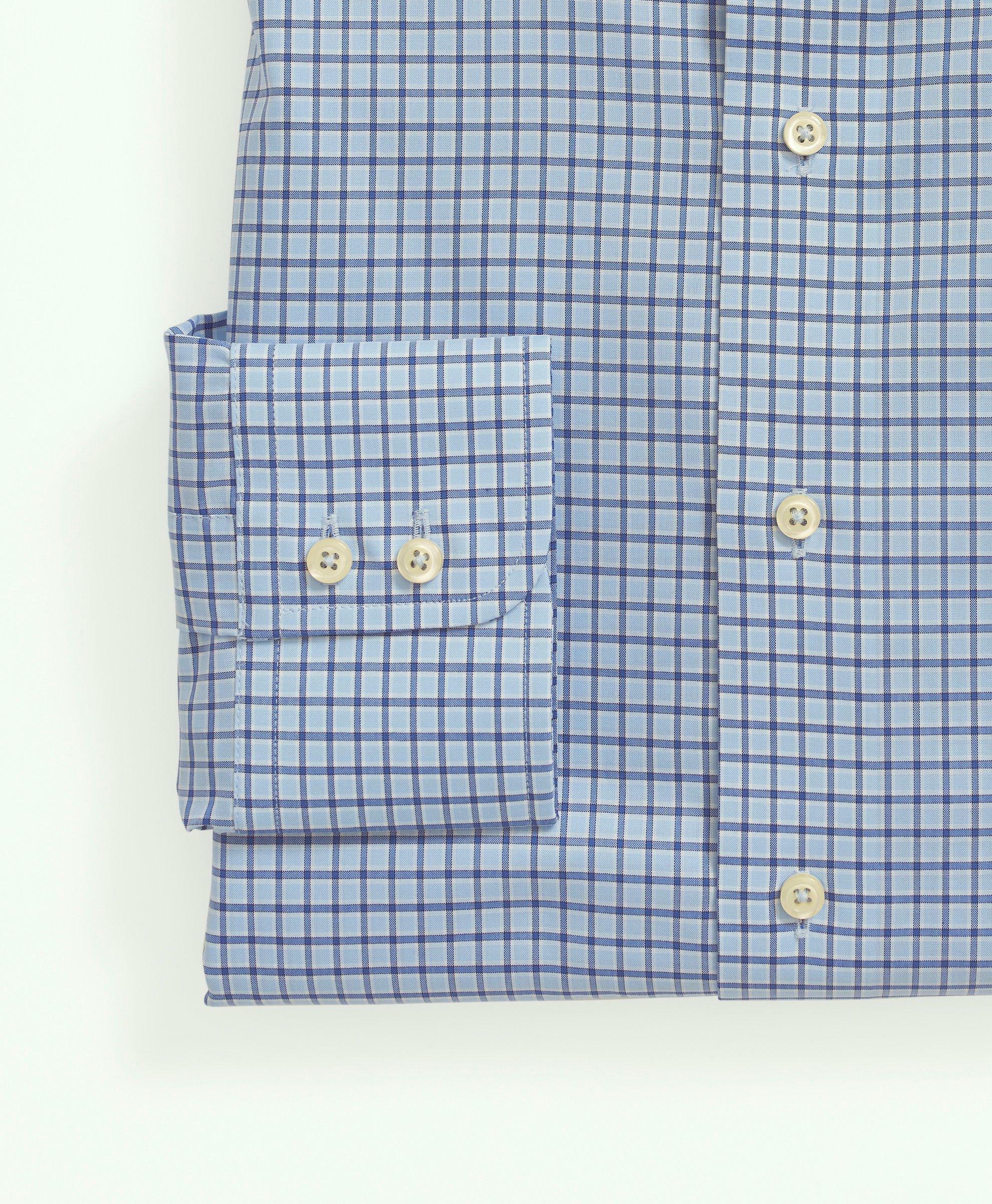 Brooks Brothers Men's X Thomas Mason Cotton Poplin English Collar, Check Dress Shirt | Blue