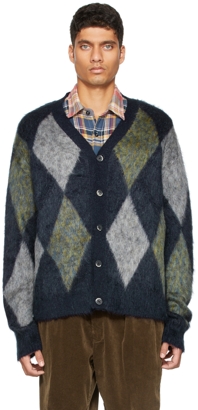 PRESIDENT's Navy Argyle Mohair Cardigan