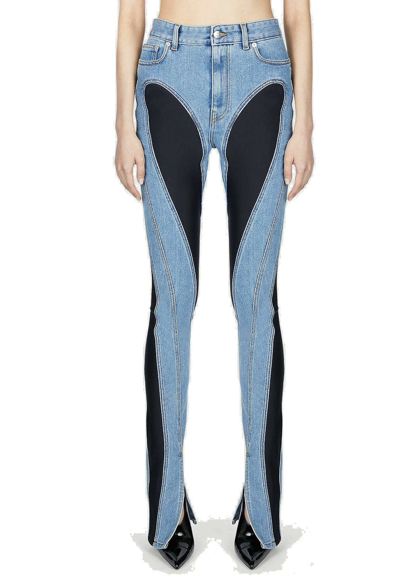 Mugler - Structured Contrast Panel Jeans in Blue Mugler