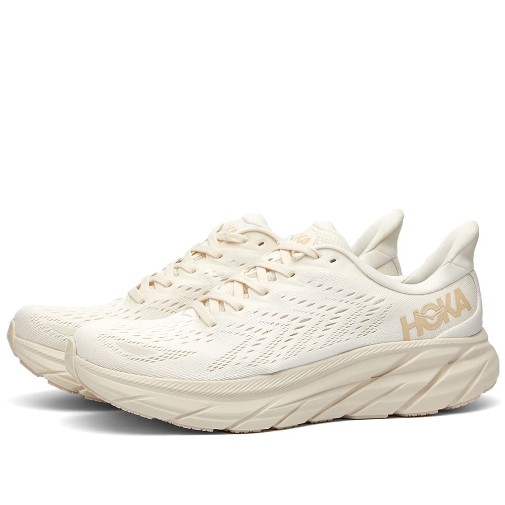 Hoka One One Women's Clifton 8 Sneakers in Eggnog/Shifting Sand Hoka