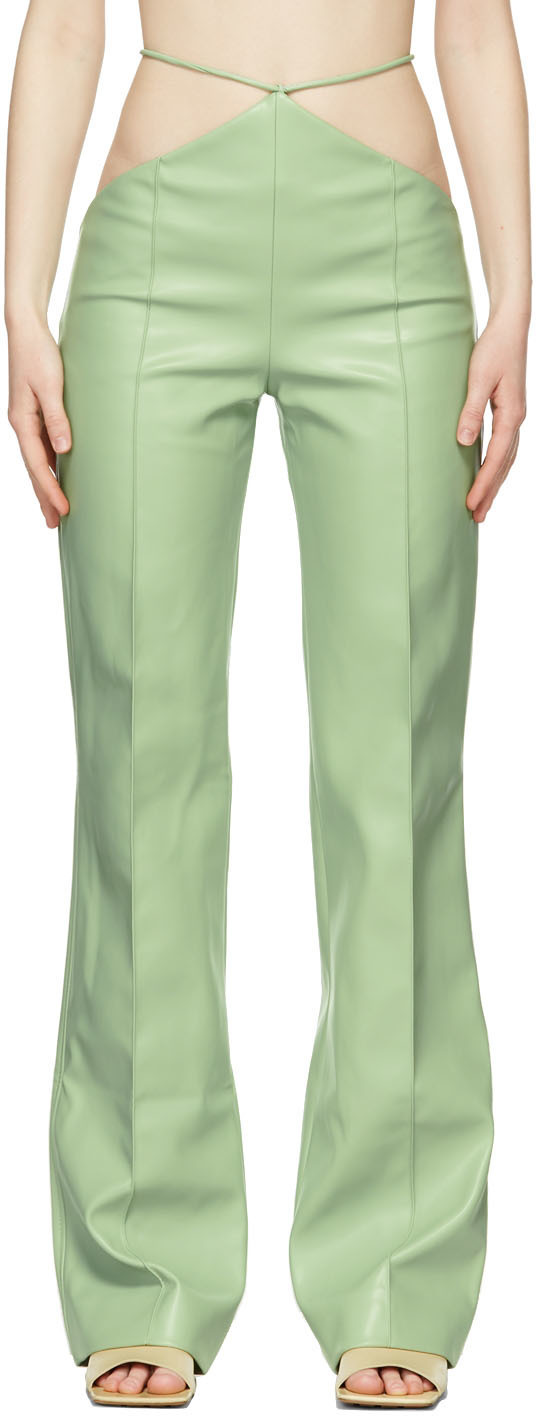 green faux leather trousers