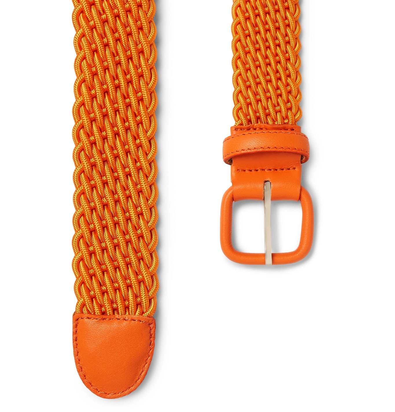 Charvet - 3cm Burgundy Leather-Trimmed Woven Elastic Belt - Orange Charvet