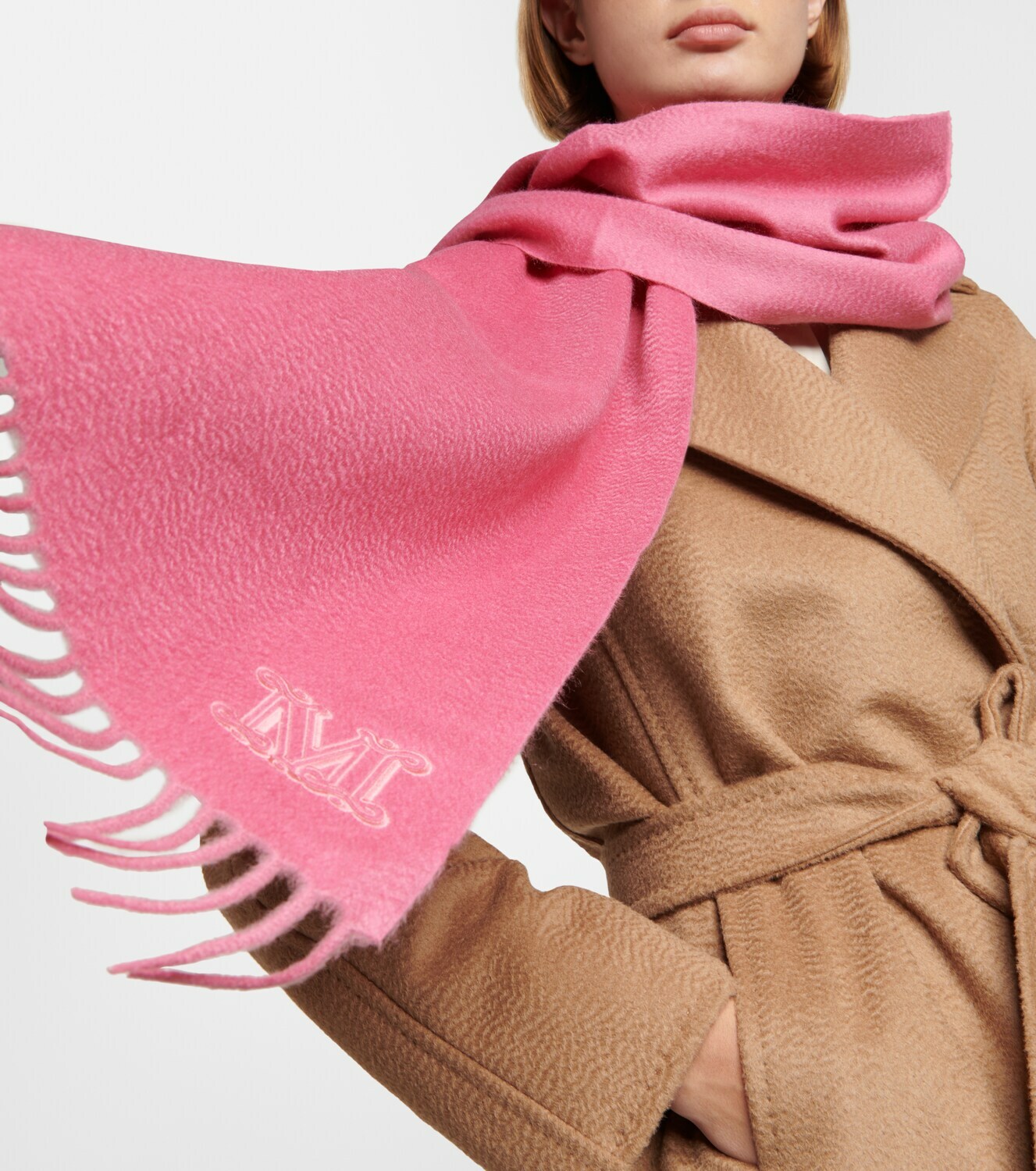 Max Mara Women 'Dalia' Brown Rectangular Scarf With Logo Embroidery On The Front And Fringed Hem In Cashmere Woman