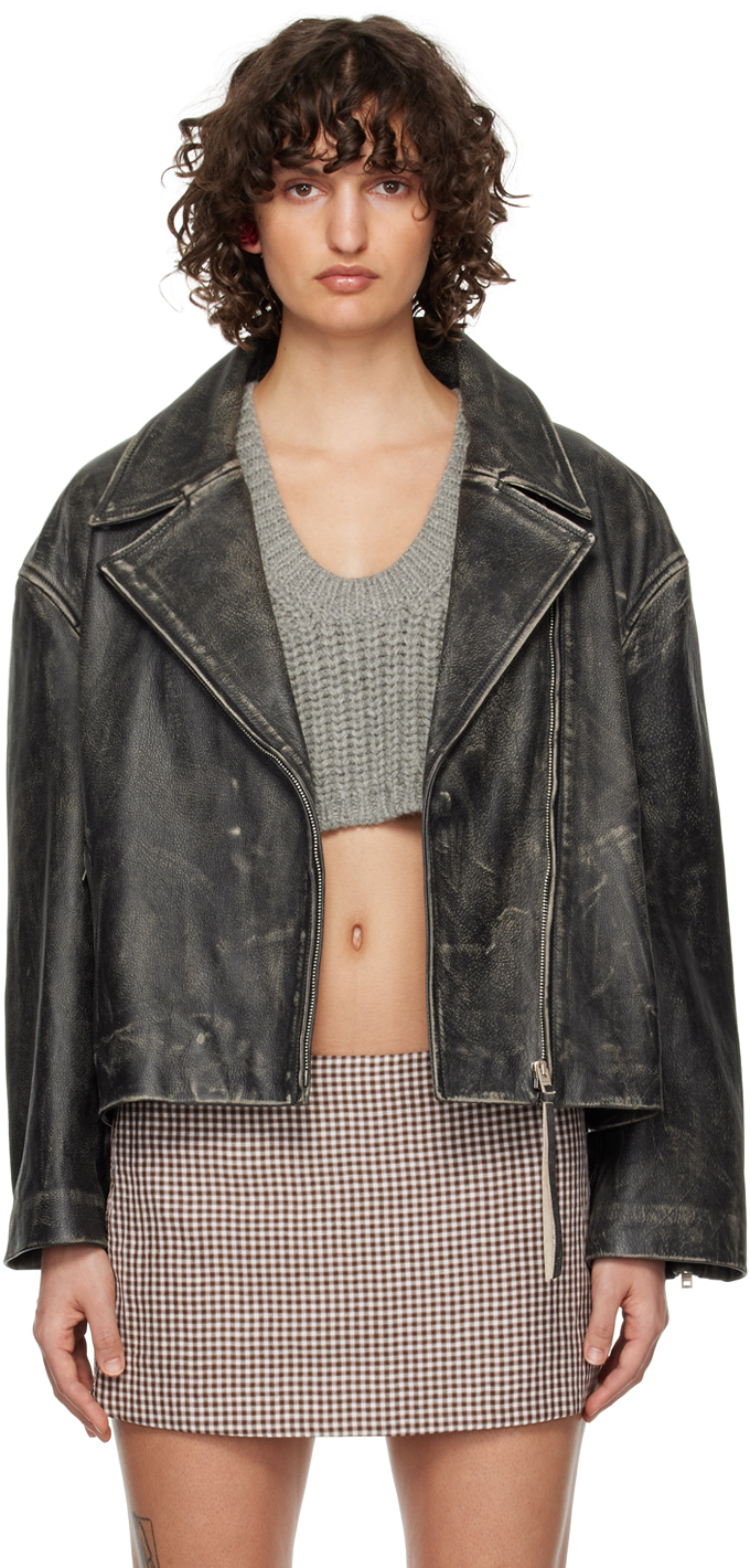 Acne Studios Black Faded Leather Jacket Acne Studios