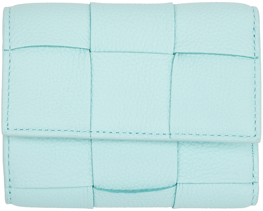 Bottega Blue Trifold Zip Wallet Bottega