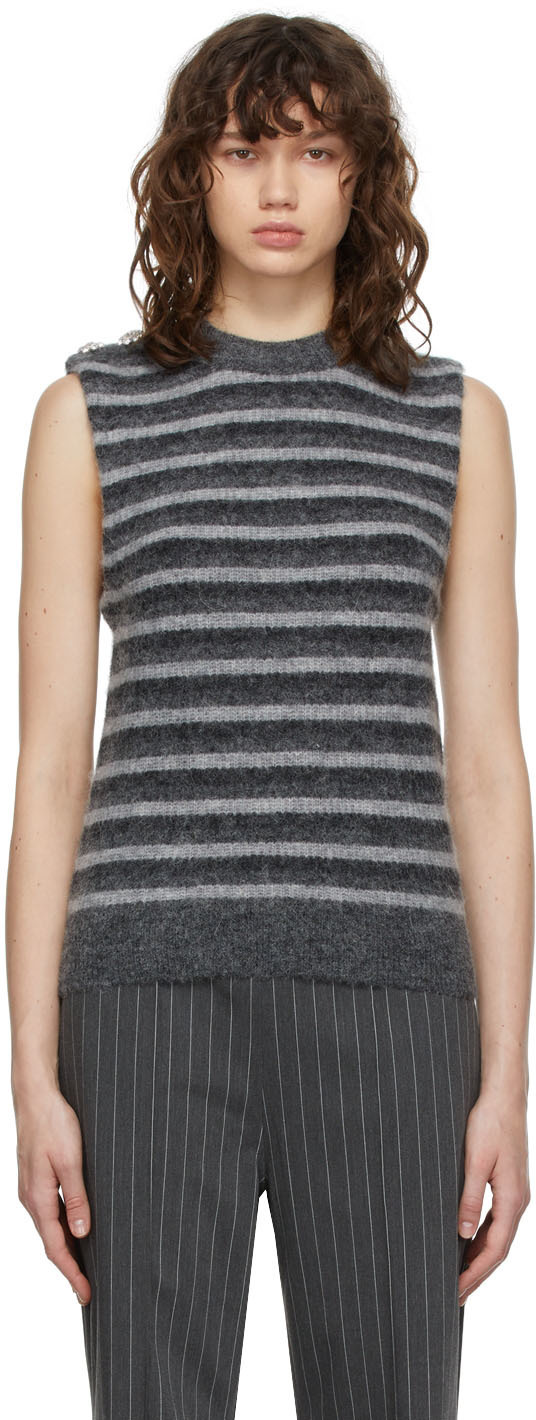 GANNI Grey Rib Knit Vest GANNI
