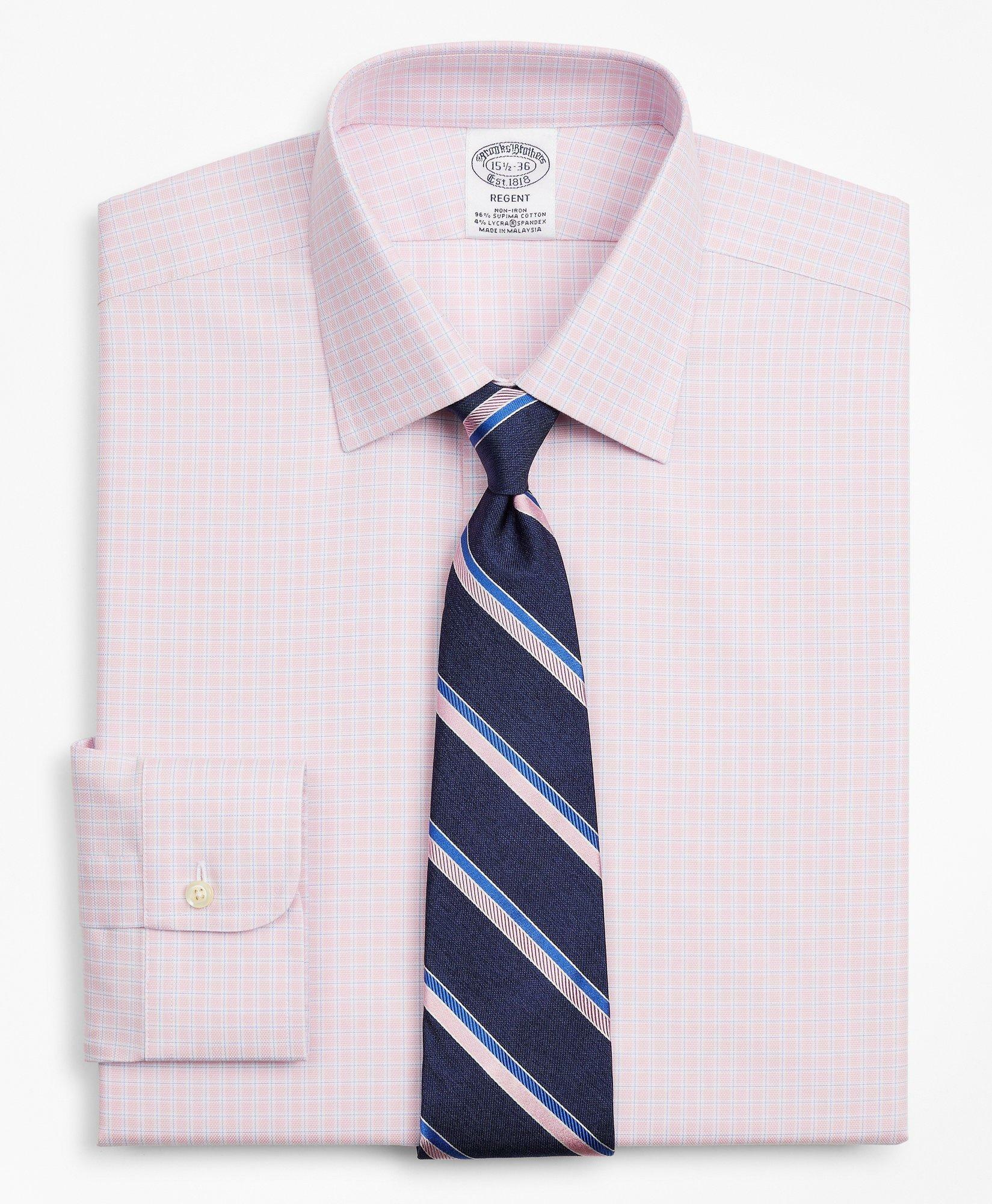 Brooks Brothers Men's Stretch Regent Regular-Fit Dress Shirt, Non-Iron Royal Oxford Ainsley Collar Check | Purple