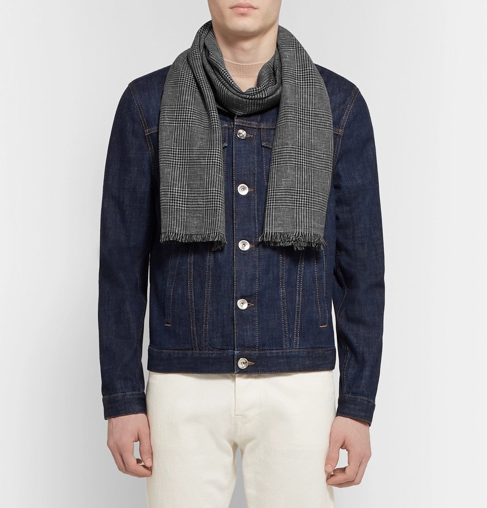 TOM FORD - Fringed Prince of Wales Checked Mohair, Wool, Linen and  Silk-Blend Scarf - Men - Gray TOM FORD