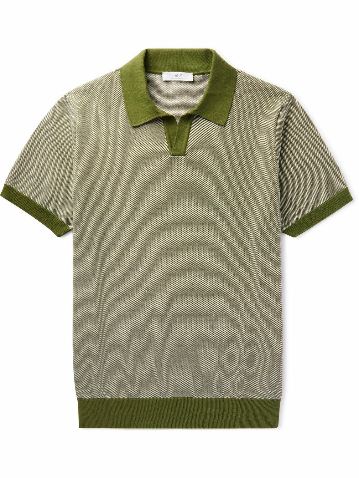 Photo: Mr P. - Honeycomb-Knit Organic Cotton Polo Shirt - Green
