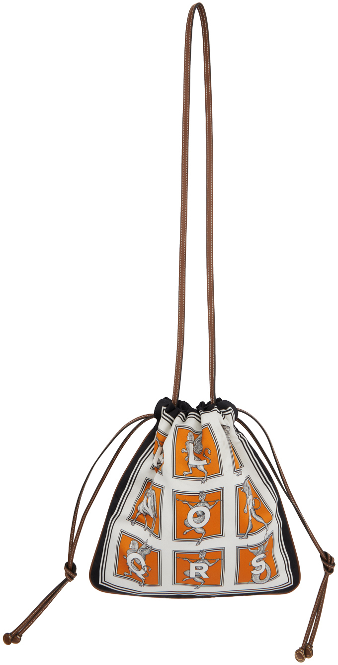 Burberry White & Orange Mythical Alphabet Drawstring Pouch Burberry