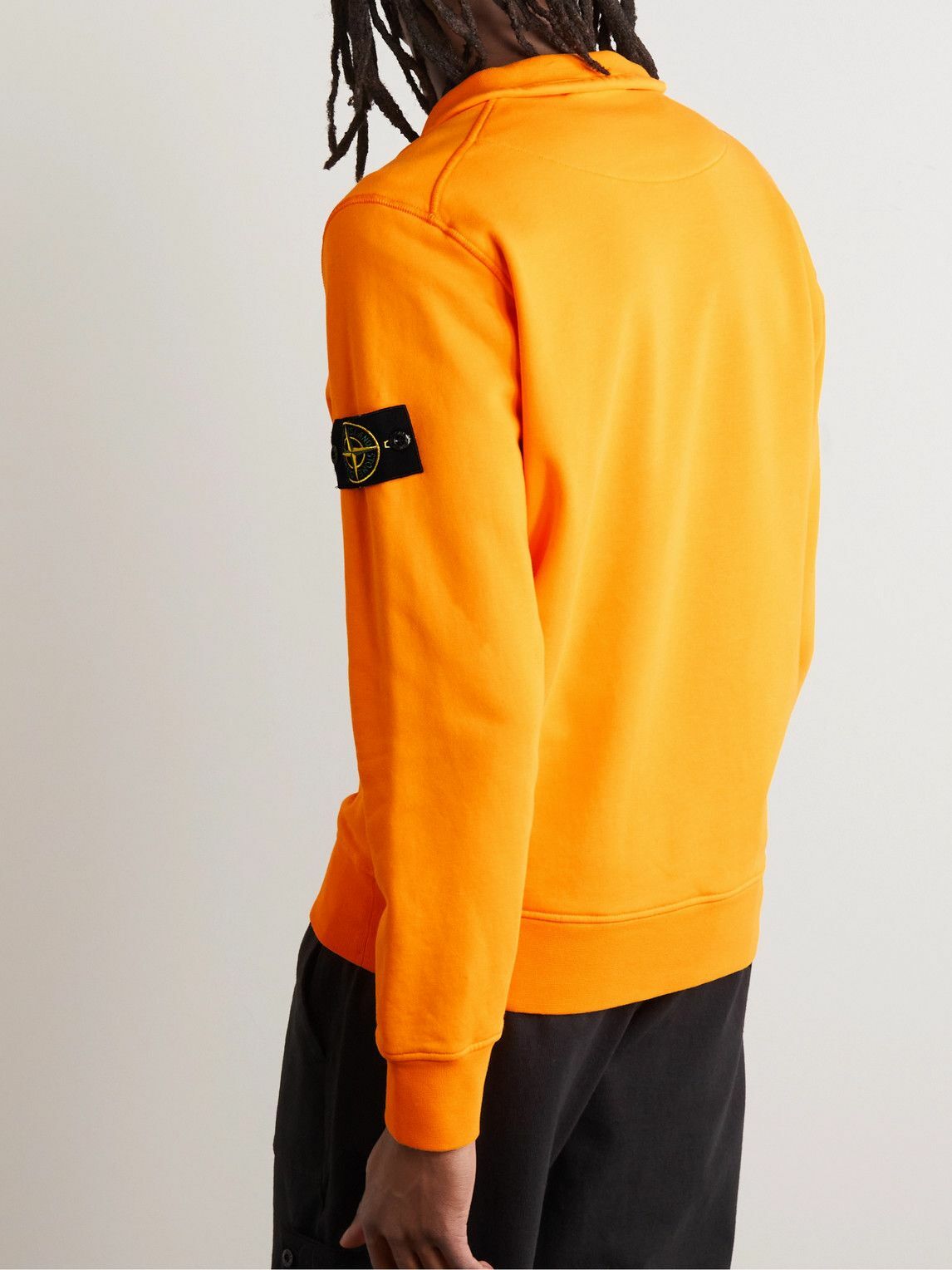 Stone Island - Logo-Appliquéd Cotton Half-Zip Sweatshirt - Orange Stone ...