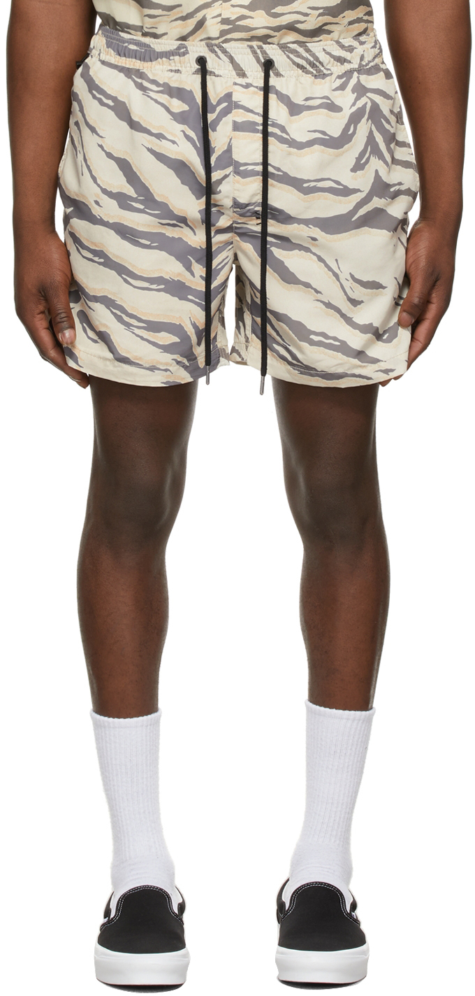 Ksubi Beige & Grey Tigerrr Board Shorts Ksubi