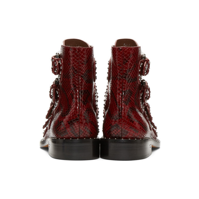 Givenchy Red Python Multi-Strap Boots 