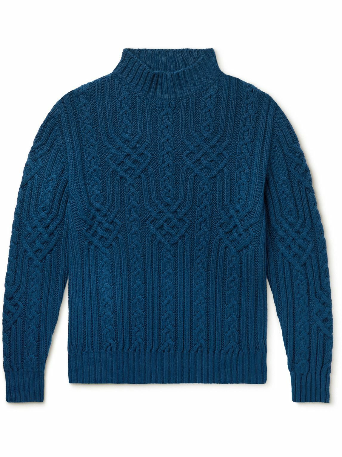 Loro Piana Ribbed CableKnit Cashmere Rollneck Sweater Blue Loro Piana