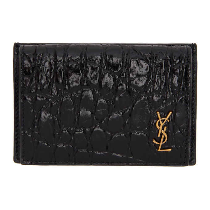 saint laurent black croc monogramme card holder