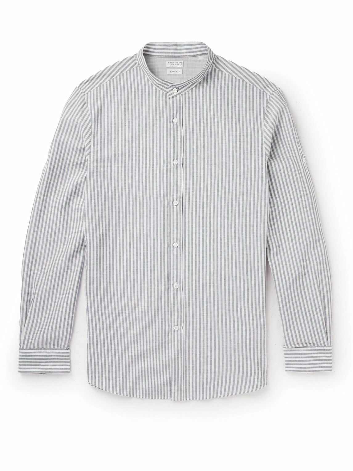 Brunello Cucinelli - Grandad-Collar Striped Linen Shirt - Blue Brunello ...