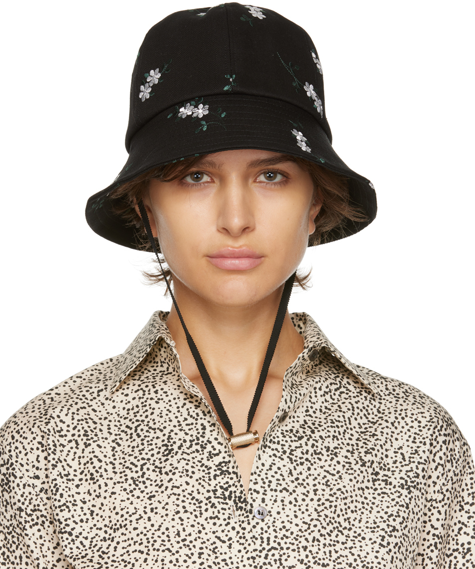 Erdem Black Embroidered Denim Bucket Hat Erdem