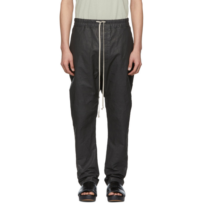 Rick Owens Black Coated Long Drawstring Trousers Rick Owens