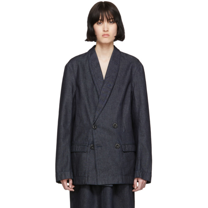 Lemaire SSENSE Exclusive Navy Denim Double Breasted Jacket Lemaire