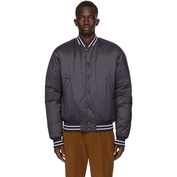 navy varsity bomber jacket