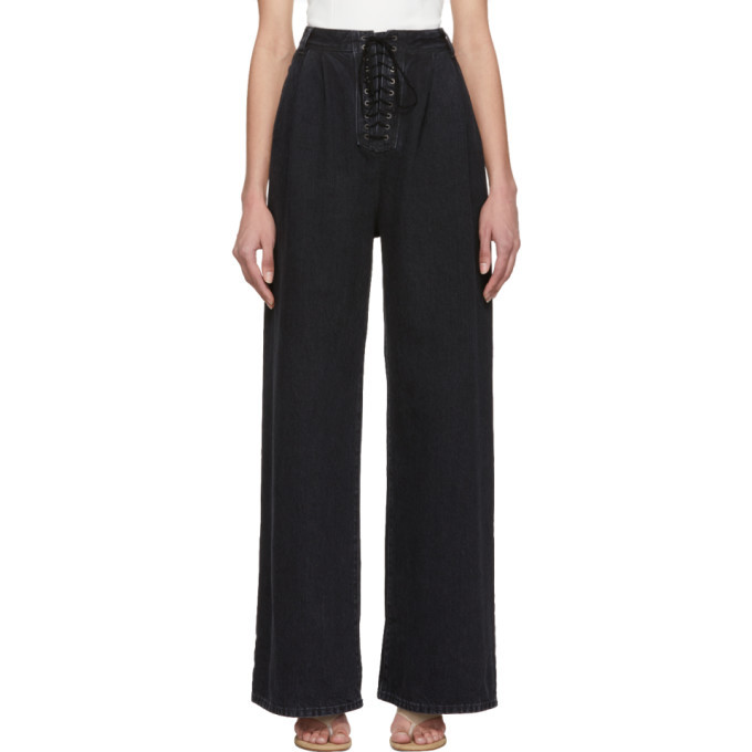 Unravel Black Lace-Up Wide-Leg Jeans 
