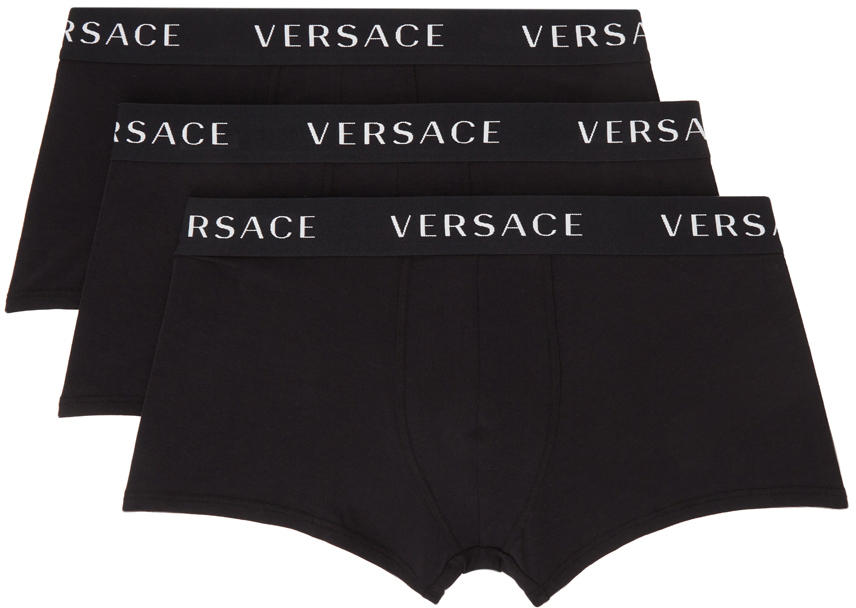 Versace Underwear Three-Pack Black Logo Boxers Versace Underwear